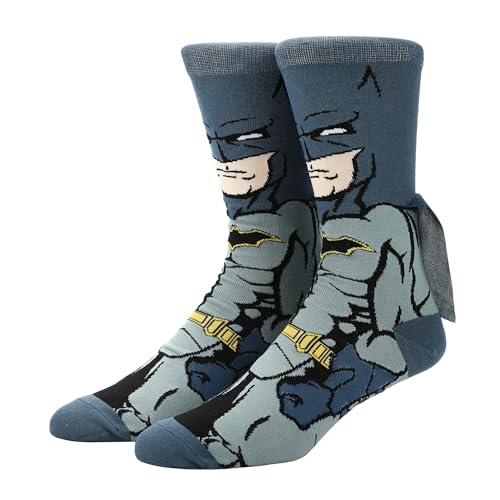 Bioworld Batman Adult Gray Casual Crew Socks With Cape Attachments-OSFA