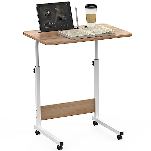 Pequeño Escritorio con Ruedas, Mesa de Escritorio Altura Ajustable, Mesa de Ordenador, 60X40cm Sofá Mesas de Centro, Auxiliar Para Ordenador Portátil para Cama, Dormitorio, Salón, Oficina, Marrón