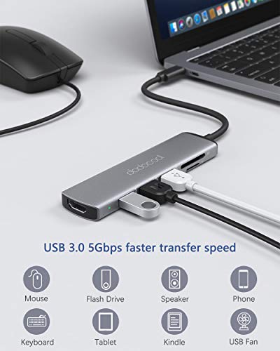 dodocool Hub USB C, 7 in 1 Multiporta Adattatore USB C con 4k HDMI, 3 Porta USB 3.0, Slot Scheda SD/TF, Compatibile per MacBook Pro/Air 2020/2019 /2018, Dell XPS, Surface, Samsung, ECC