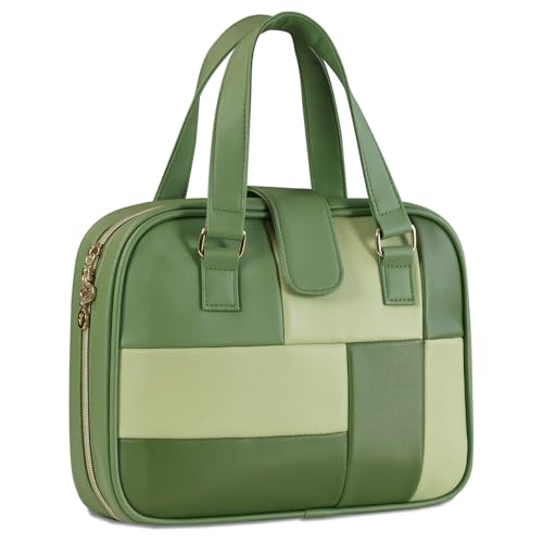 Bolso Satchel Mujer Patchwork Verde PU Cuero 11x9x2 in miniatura 1