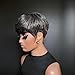 SisBroSis Short Layered Pixie Cut Human Hair Wig 280# Salt and Pepper Black with 60# Mix Gray Color for Aged Women Glueless Pixie Cut Virgin Human Hair Wigs With Bangs Full Machine Made Wig (280#)