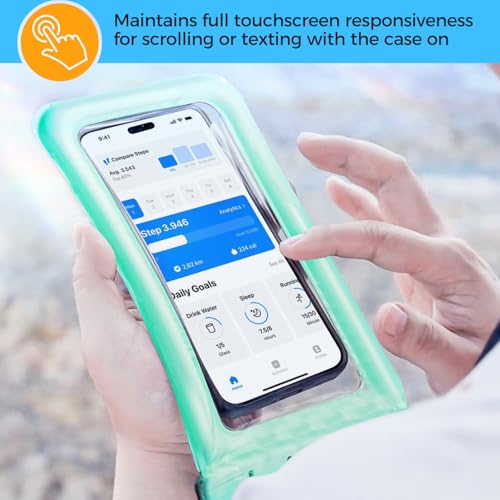 ProCase 2枚セット スマホ防水ケース フロート式 ドライバッグ IPX8認定 完全保護 密封 水中撮影 お風呂 温泉 釣り 海 最大7.0インチ対応：iPhone 17 16 15 14 13 12 Mini Pro Max Huawei Xperia android - ブルー・グリーン