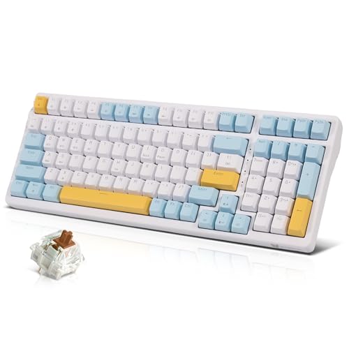 Qisan Mechanical Wireless Keyboard USB Wired Gaming Keyboard Ice Blue Led Backlit Keyboard Brown Switch 100 Keys US Layout | Computer Accessories | Mechanical Keyboards Wireless | Gaming Keyboards