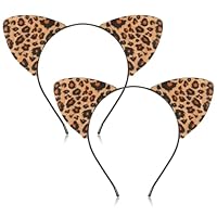 WLLHYF Leopard Ears Headband, 2 Pcs Cheetah Ears Halloween Headband Leopard Hair Hoop Cat Headpiece Halloween Cosplay Costume Hair Accessories for Adult and Kids Festivals Party