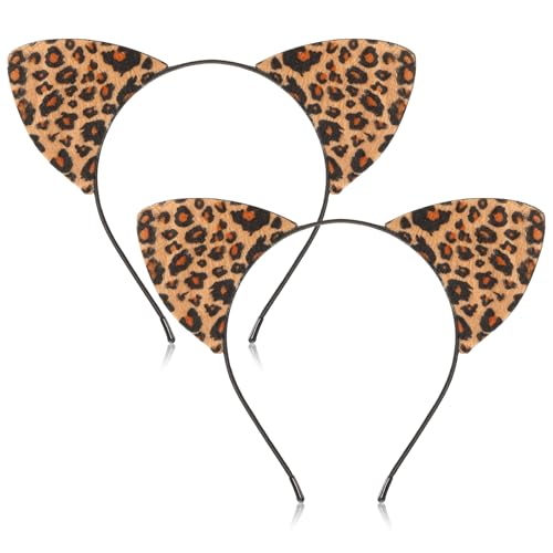 WLLHYF Diadema de orejas de leopardo, 2 piezas de orejas de guepardo, diadema de Halloween, diadema de leopardo, diadema de gato, disfraz de Halloween, cosplay, accesorios para el cabello para