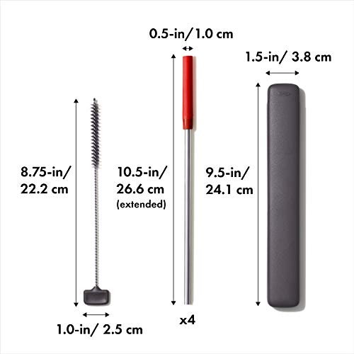 OXO Conjunto de palha reutilizável 6 peças de aço inoxidável Good Grips com capa - Vermelho
