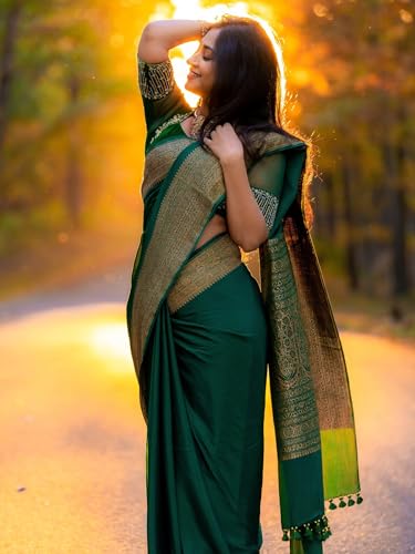 Image of Shasmi Women's Navy blue Banarasi Pure Kanjivaram Silk Saree Soft new ladies Design Wear Pattu Sarees 2026 Cotton Party Sari collections With Blouse Piece for Wedding sadi (KS-224)