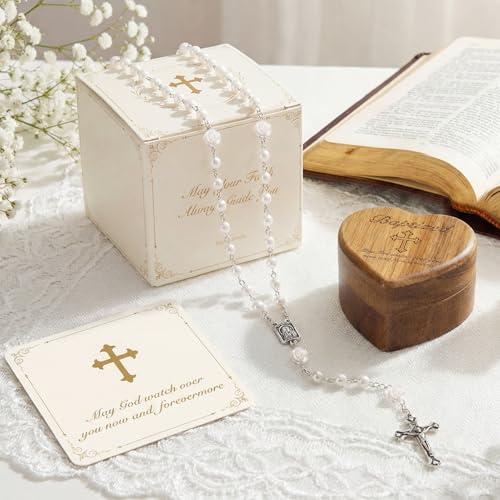 Image of NORBU Baptism Gifts for Girl, My First Rosary with Ceramic Keepsake Box, Rosary for Kids, First Communion & Baby Dedication Gifts for Newborn Baby Boys Catholic Christening Gift