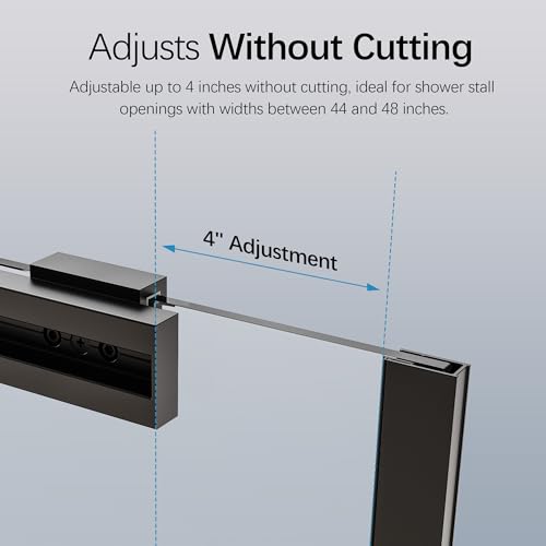 Image of 46-48 inch W x 76 inch H Frameless Sliding Shower Door, Bathroom Single Sliding Shower Doors with 5 /16 inch (8mm) SGCC Tempered Glass and Stainless Steel Handle, Reversible Installation, Matte Black