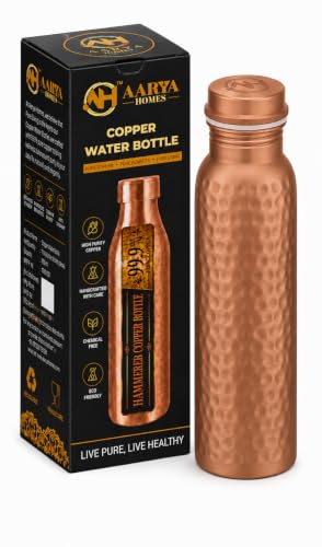 Image of Pure Hammered Copper Water Bottle (950ml) | BPA-Free | Leak Proof | 99.9% Pure Copper | Anti Oxidant Properties | Ayurveda Inspired | Drinking Bottle For Home, Office & Gym | PURE LIVING.