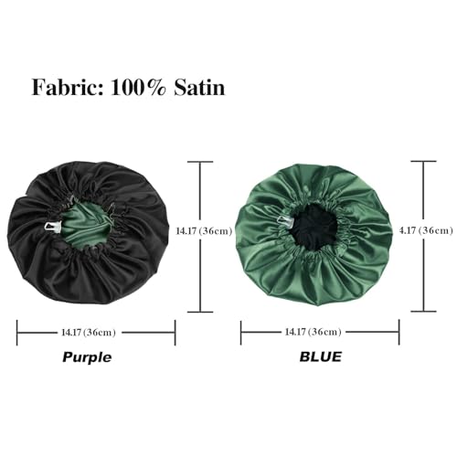Image of Shower Caps With Exfoliating Bath Glove 1 Pair, Fully Reversible Luxurious Pure Satin Hair Bonnet, Reusable Cap for Women With Long Thick Hair, Satin Wrap for Girls