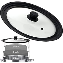 Bezrat Universal Lids for Pots, Pans and Skillets - 2-Pack Heat-Resistant Covers Tempered Glass with Silicone Rim - Fits 10, 11, 12 Cookware - Kitchen Covers, Dishwasher Safe Single, 10",11",12"