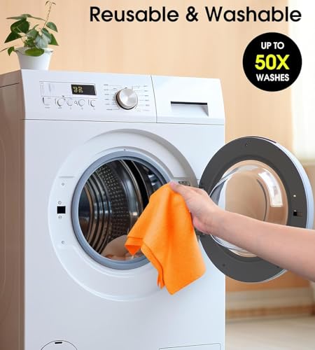 Image of Microfiber Cleaning Cloth roll Reusable Washable 20 Pack for Kitchen Surfaces Car, Home, Garage or Shop Cleaning Tear Away Microfiber Towels (2, Orange)