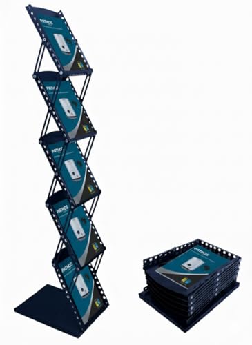 Image of A4 Metal Portable Brochure Folding Zigzag Catalogue /Magazine /Leaflet /Literature Stand Rack Magazine Holder (5 RACK BLACK), Free Standing, Folding