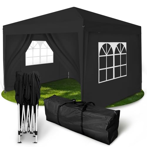 Kronenburg Faltpavillon wasserdicht Dachmaß 2 x 2 m UV Schutz 50+ Pavillon in Schwarz mit 4 Seitenteilen