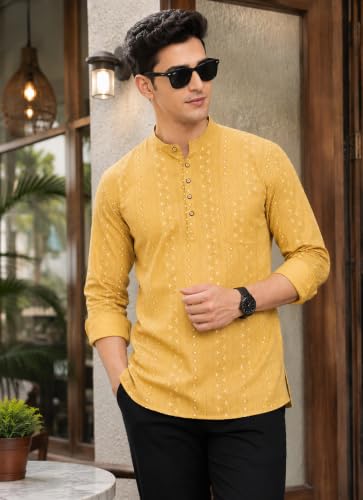 Image of Majestic Man Men's Cotton Regular Fit Short Printed Designer Kurta