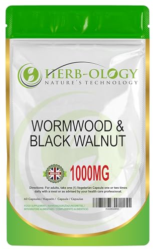 HB Wermut | 60 Wermut Schwarznuss Kapseln 500 mg Wermutkraut & 500 mg Schwarznuss pro Portion | Hochwirksame Wormwood Kapseln | Gentechnik- gluten- und allergenfrei | Hergestellt in Großbritannien