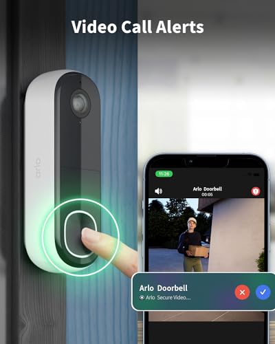 Arlo HD Doorbell Camera Wireless, Outdoor WiFi Video Doorbell, Motion Sensor CCTV Camera Systems, 6 Month Battery Operated Security Camera, Night Vision, Arlo Secure Trial Included, White, UK