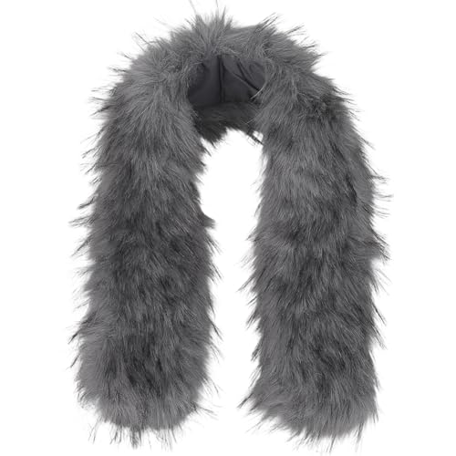 GORGECRAFT 81 * 12cm Faux Fur Collar Scarf Detachable Faux Fur Hood Trim Replacement Gray Hood Trim Neck Warmer Shawl Furry Fluffy Fuzz Craft Sewing Stripe for Winter Coat Jacket Parka Christmas