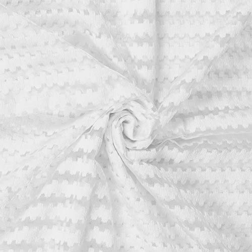 Image of Story@Home Sheer Linen Look Striped Semi Transparent Voile Grommet Elegance Window Curtains 46 x 60 Inch Long, Set of 2 Panels, White