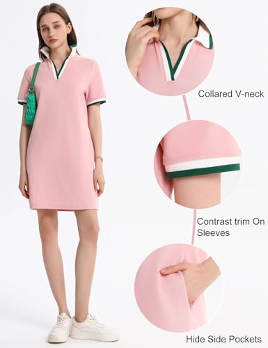 Image of Kissonic Polo Dresses for Women Short Sleeve Tennis Golf Dress V Neck Summer Casual Dress with Pocket