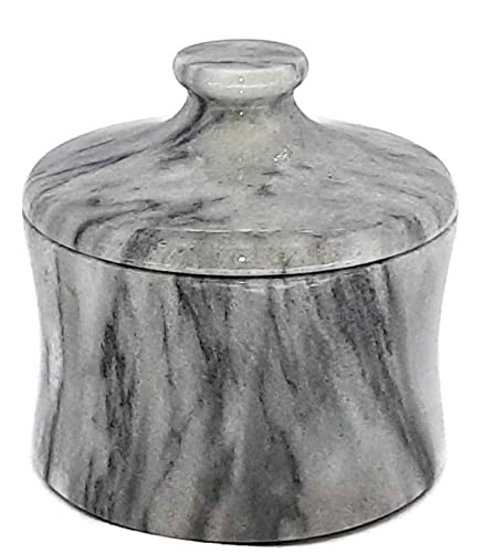 Decorative Grey Marble Canister, Gray Stone Container Jar with Lid - 4 1/2 Inch Tall