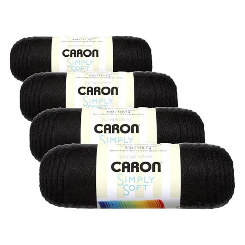 Image of Caron H970039727 Simply Soft Solids Yarn 100% Acrylic - 6 oz - Black - Machine Wash & Dry (Pack of 4)