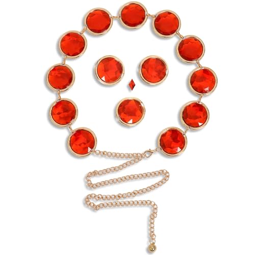 Women's Raven Belt Cosplay Costume Waistbelt Chain with Red Stones Halloween Cosplay Props for Girls