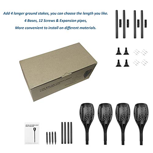 Xtozon Solar Torch Lights Outdoor Upgraded, 43" Waterproof Flickering Flames 96 LED, Landscape Decoration Lighting Auto On/Off Dusk to Dawn with Bases - Thumbnail 5