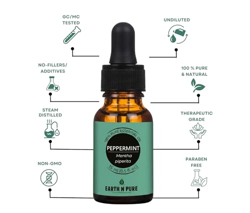 Image of Earth N Pure Peppermint Essential Oil - Steam Distilled for Cooling Comfort, Focus & Refreshed Scalp - Pure & Undiluted | 15ml