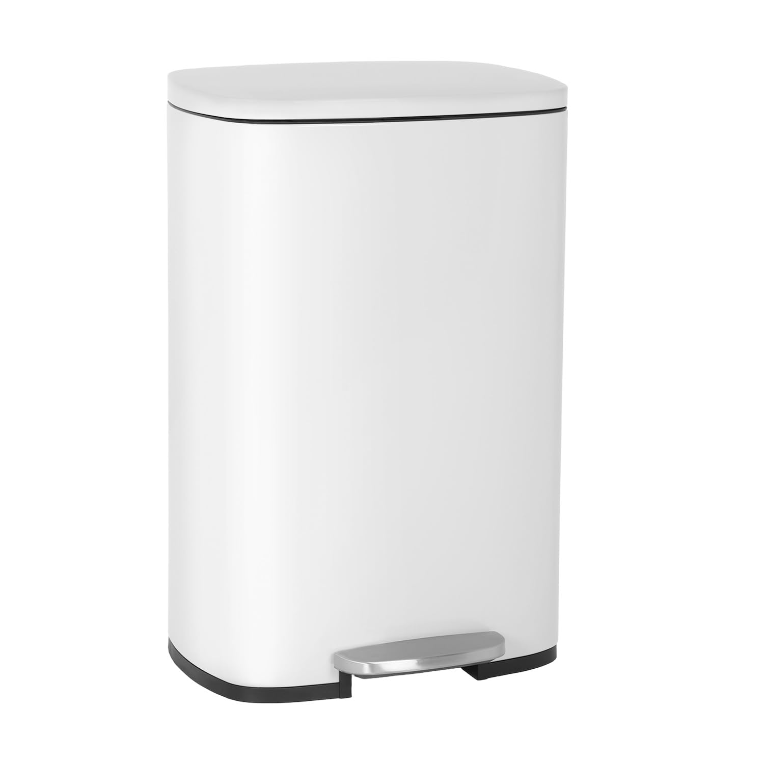 BestOffice 50 L Garbage Can Kitchen Trash Can with Lid for Office Bedroom Bathroom Step Trash Bin Fingerprint-Proof Brushed Stainless Steel,White — image 1