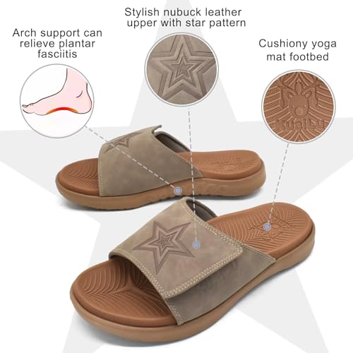 Image of KuaiLu Mens Atheletic Slides Wide Adjustable Arch Support Sport Sandals | Soft Cushioned Open Toe Summer Slippers for Plantar Fasciitis Slip On House Shoes Indoor Outdoor