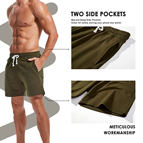 Image of AMY COULEE Mens Athletic Workout Shorts 5.5 inch Cotton Casual Shorts Elastic Waist Joggers Sports Sweat Shorts