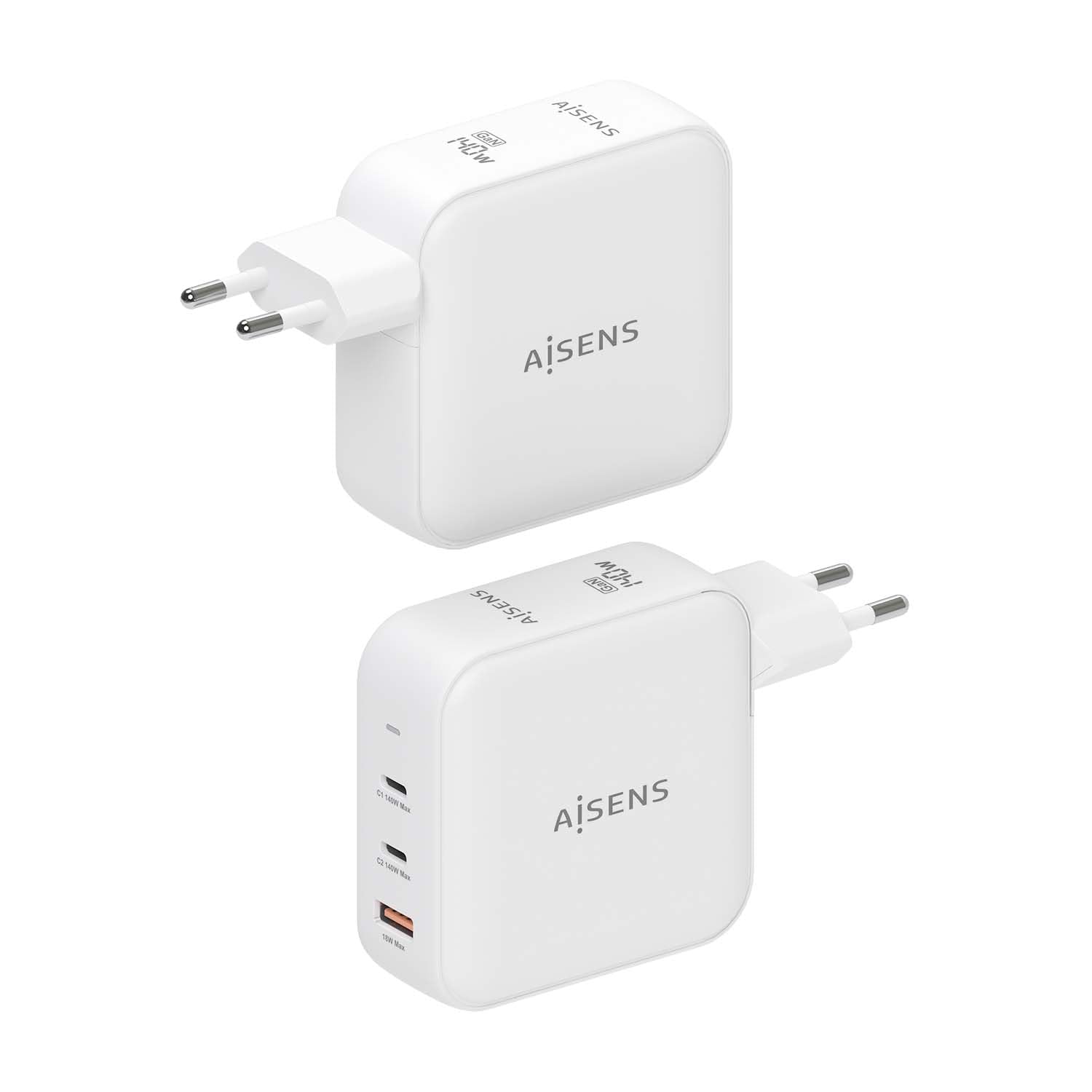 AISENS - ASCH-140W3P030-W - Caricabatterie GAN 140W, 2XUSB-C PD3.1 QC4.0, 1XUSB-A QC3.0, bianco