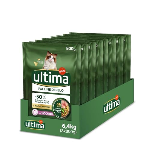 Ultima Palline di pelo Tacchino - Crocchette per gatti - Confezione da 8 x 800g - Totale 6,4kg