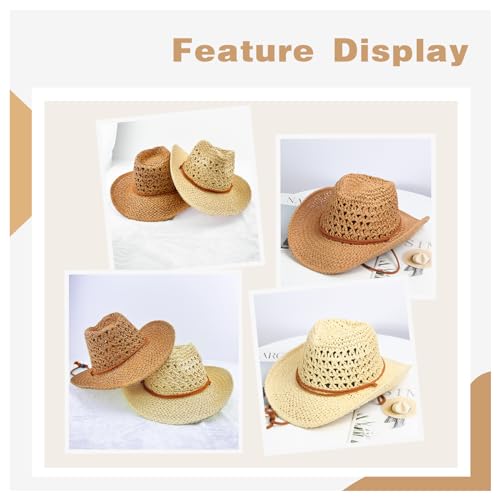 Chapéu de cowboy de palha feminino, masculino, dobrável, aba larga, verão, verão, férias, leve, prai