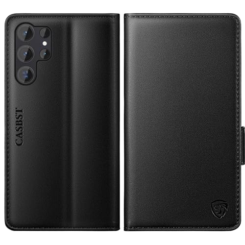 CASBST for Samsung Galaxy S23 Ultra Case Kickstand Flip Leather Wallet Book Case with Card Slots Shockproof Magnetic Closure Protective Phone Case Cover Compatible with Samsung S23 Ultra - Black