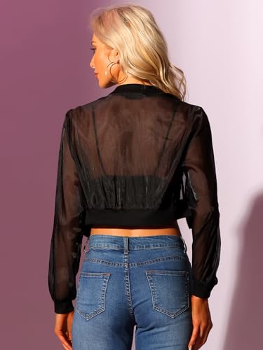 Allegra K Bomber Crop Jacket for Women's Sheer Mesh Lightweight Long Sleeve Jackets4