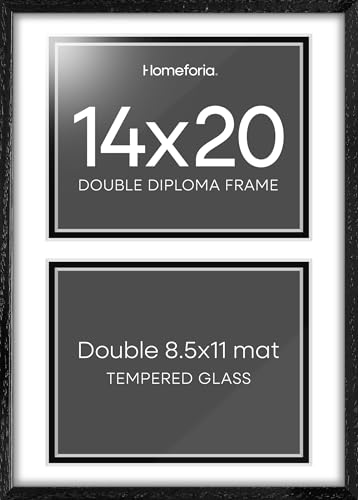 Image of Homeforia 14x20 Double Diploma Frame, High End Oak 14 x 20 Black Wood Certificate Frames with Mat for Two 8.5x11 Diplomas, 20x14 Wooden Dual Award Graduation Frames, Tempered Glass, Wall Kit, Set of 3