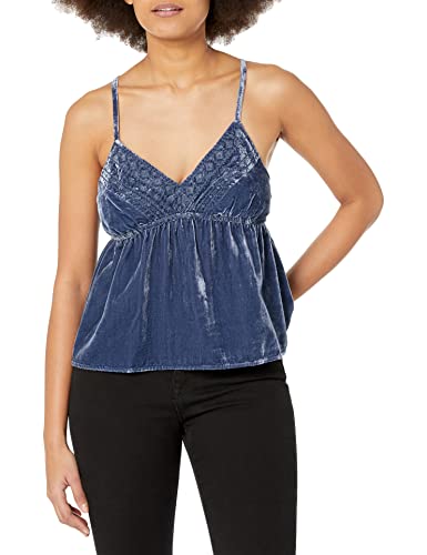 トップス TORNADO MART FEMME velour camisole Lucky Brand Women's Embroidered Velvet Cami, Blue Indigo, XS
