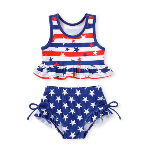 Image of HAPPYMA Baby Swimsuit Toddler Girl Bathing Suit Summer Stripe Bikini Set Beach Two Piece Swim Wear