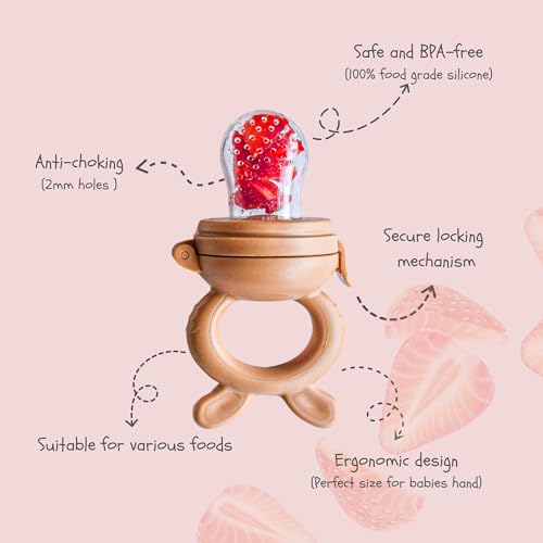 Image of Baby Fruit Feeder & Teething Relief | Baby Feeding Essentials | Innovative Baby Teething Relief Tool | BPA Free Breast Milk Popsicle Teether for Self Feeding | Includes 2 Pouches (Brown)