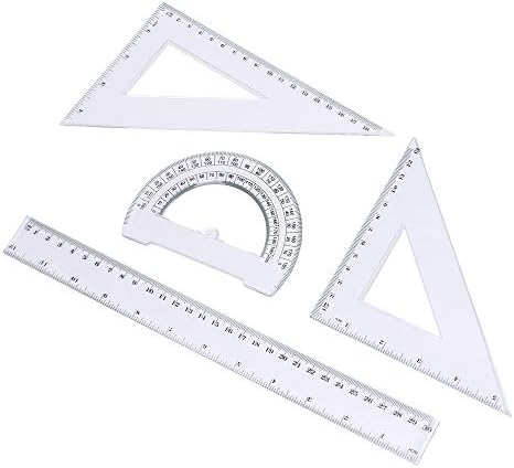 Eagle Math Geometry Tools, 4 Pieces-Set, Includes Linear Ruler, Protractor, Set Squares, for Student Drawing and Drafting