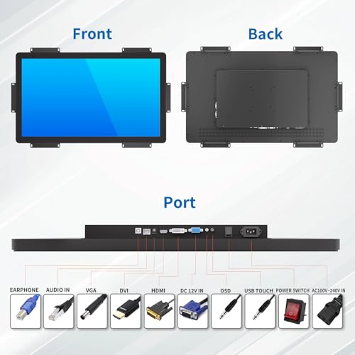 Image of 27 Inch Open Frame Touch Monitor, PCAP 10-Point Touch Industrial Touchscreen Monitor, with HDMI /VGA /DVI Interface, Active Matrix TFT LCD,LED Backlight, with VESA Mount