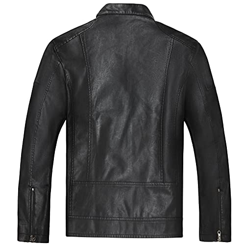 Wulful Men's Stand Collar Leather Jacket Motorcycle Lightweight Faux Leather Outwear #TOP1