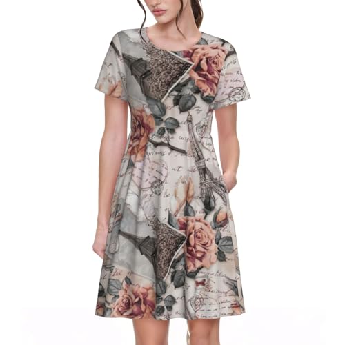 Robe d'été élégante Paris Tour Eiffel imprimée à manches courtes vêtement femme
