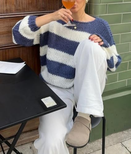 Women's 2024 Fall Winter Striped Sweater Casual Long Sleeve Crew Neck Pullover Tops Ribbed Knit Jumper Tops3