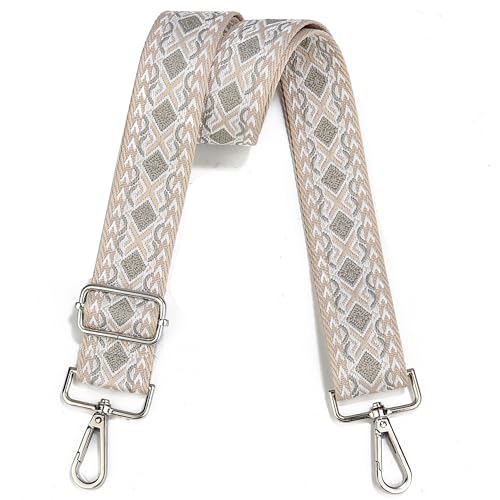 Image of Crossbody Straps for Purses Silver Hardware Purse Strap Wide Shoulder Strap Adjustable Replacement,Retro Jacquard Embroidery for Shoulder Bags, Canvas Tote Handbags