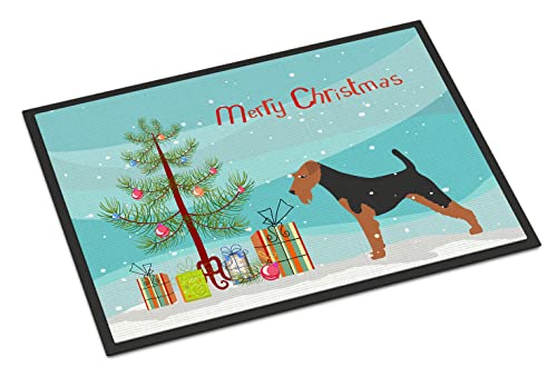 Caroline's Treasures BB2903JMAT Welsh Terrier Merry Christmas Tree Doormat 24x36 Front Door Mat Indoor Outdoor Rugs for Entryway, Non Slip Washable Low Pile, 24H X 36W