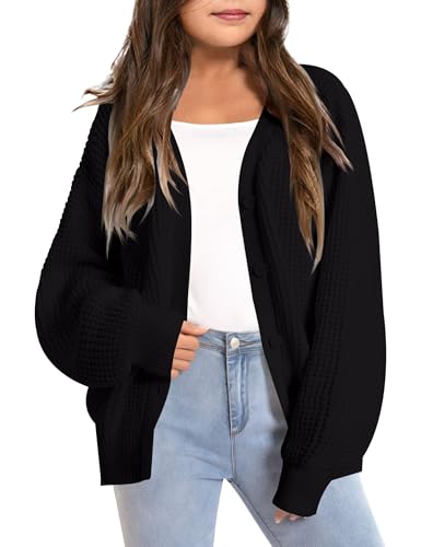 Girls Open Front Cardigan Sweater Kids Causal Long Sleeve Crewneck Knit Outerwear Coat 6-14 Years